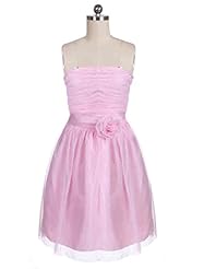 Strapless Cocktail Above the Knee Summer Mesh  Chiffon/Polyester Bridesmaid Dress/Pageant Dress/Party Dress/Wedding Dress  With a Bow(s) and a Sash 