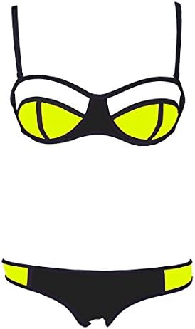 Skyjoy Women Push up Bright Diving Suit Neoprene Bikini Set Swimsuit Swimwear (M:US 4-6, white+yellow+black)