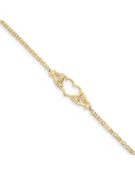 14k Polished Antiqued Heart Anklet