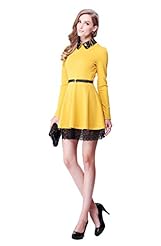Lace Belted Polyester/Spandex Flared-Skirt  Dress