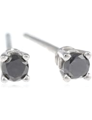 Sterling Silver Black Diamond Stud Earrings (0.10 cttw)