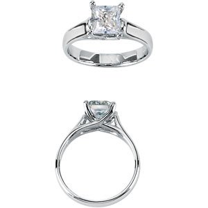 14K White Gold Princess Cut Solitaire Created Moissanite Engagement Ring