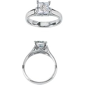 14K White Gold Princess Cut Solitaire Created Moissanite Engagement Ring