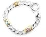 Two Tone Sterling Silver Curb Chain Bracelet with Yellow Citrine, Blue Topaz, and Amethyst