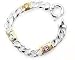 Two Tone Sterling Silver Curb Chain Bracelet with Yellow Citrine, Blue Topaz, and Amethyst