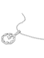 Sterling Silver Polished Twist Circle Pendant Necklace with Clear CZ Stone