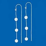 14K White Gold Diamond Cut Threader Earrings
