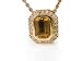 18K Yellow Gold 16 Cable Chain Emerald-Shape Citrine Color-Stone Necklace, Set with a Sliding Pendant and Surrounded with Pave Set Diamonds.