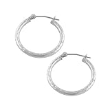 14K White Gold 2 x 20 MM Hoop Earrings