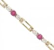 Ruby & Diamond Link Bracelet 3 Stone Design Set in 14K Yellow Gold