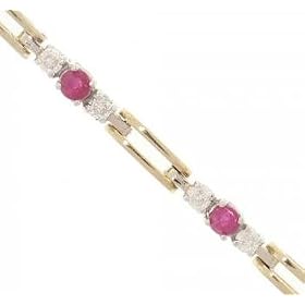 14KT Yellow Gold Bracelet Ruby Diamond 3 Stone Design by GemAffair