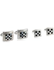 Dolan Bullock Sterling Silver Onyx Mosaic Mother-Of-Pearl Stud and Cufflink Set