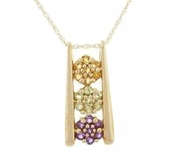Amethyst Citrine Peridot Flower Pendant & Necklace in Yellow Gold 
