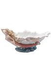 11 inch White Porcelain Shell Coupe with Mermaid Riding Wave