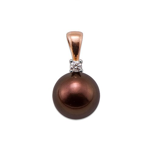 Chocolate Tahitian Pearl Pendant with Diamond in 14K Rose Gold