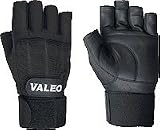 Valeo Competition Weight Lifting Gloves, with Wrist Straps, Black, X-small, 6"-7"