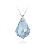 Genuine Aqua Swarovski Elements Drop Pendant on Sterling Silver Rolo Chain - 18