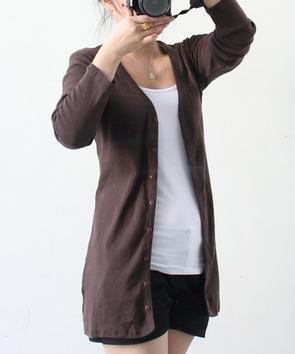 【クリックで詳細表示】【ca-style】 シンプル セミ ロング カーディガン 無地 アウター (ブラウン)： スポーツ＆アウトドア