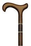 Walking Cane-Bijoux cherry. This walking stick cane has a derby handle and hardwood cherry stained shaft. This wooden cane has a weight capacity of 250 pounds and 36 inch long.