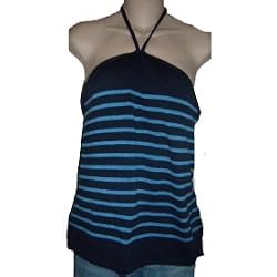Women's Lauren by Ralph Lauren Halter Top Blue Striped w/ Logo