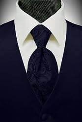 Midnight Blue Solid Satin Vest with Coordinating Tapestry Tie