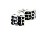Chunky Woven Black and Silver Cufflinks with Presentation Box