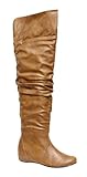 Top Moda Mesh-1 Women's almond toe hidden heels over knee loose opening PU slouchy boots Tan 6.5