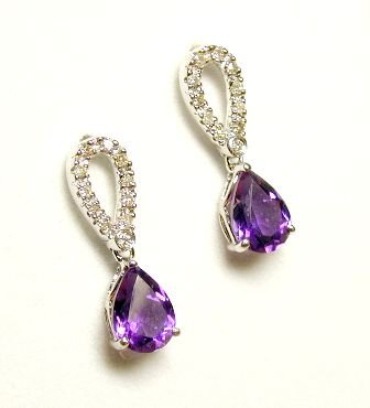 Amethyst Diamond Drop Earrings JewelryWeb