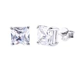 3Ct Square Cz Diamond Stud (.925) Silver Earrings Melania Trump