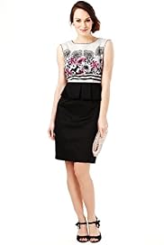 Cotton Rich Floral Print Bodice Peplum Dress