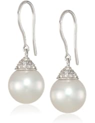 Baggins White Gold with Diamond Cap White South Sea Pearl Dangle Hook Earrings