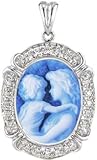 14kt Gold Frame Agate Cameo Mother Holding Child Pendant With Diamonds - 3/4x1/2