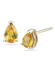 0.92 Cts of 6x4mm AA Pear Yellow Sapphire Stud Earrings in 14K Yellow Gold