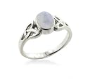 Sterling Silver Celtic Knot and Genuine Rainbow Moonstone Ring (Size 4,5,6,7,8,9,10,11,12,13,14,15)