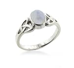 Sterling Silver Celtic Knot and Genuine Rainbow Moonstone Ring (Size 4,5,6,7,8,9,10,11,12,13,14,15)