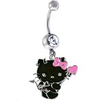 Hello Kitty DEVIL Black & White PREMIUM Sexy Cute Belly Navel Ring Silver/Chrome