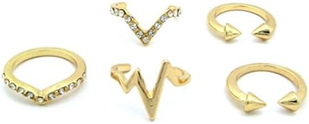 Janestore Fashion Celebrity Style Crystal Multi 5 Pieces Midi Knuckle Rings Set