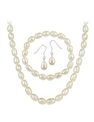 Sterling Silver, White Cultured Freshwater Pearl Necklace Bracelet and Earring - Valentines Gift Set