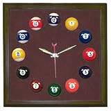 Square Mahogany Billiard Clock With Wine Mali Felt - Billiards > Novelty Clocks