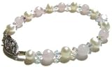 Lauren Bracelet for Children featuring Freshwater Pearls, Clear Swarovski Crystals, and Rose Quartz Beads