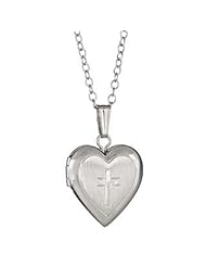 Girls Heart Locket Necklace with Cross in Sterling Silver