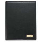 Open Leather Padfolio with Calculator, Pockets, and Note Pad - Black