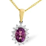 9ct Amethyst & Diamond Cluster Pendant.
