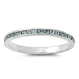 Rhodium Plated Sterling Silver Wedding & Engagement Ring Aquamarine CZ Eternity Ring 2MM ( Size 2 to 10)
