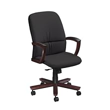 National Office Furniture Triumph High Back Executive Wood Office Chair, Cordovan Walnut, Black Faux Leather