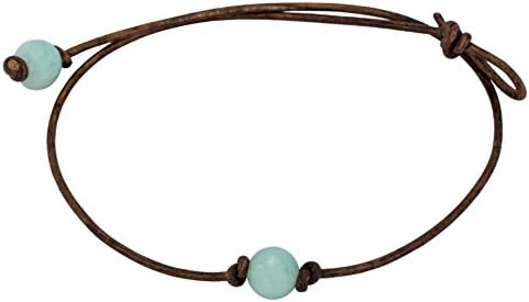 High Quality Single Stone Amazonite (10mm) Choker Necklace on Brown Leather Cord, 16"