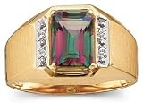 Emerald-Cut Mystic Topaz & Diamond Gemstone Ring