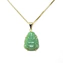 Gold Overlay Sterling Silver Green Chinese Jade Buddha Pendant