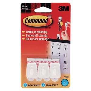 Hooks, adhesive, removable, reusable, micro, white, 3-pack MMM17066