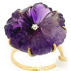An Estate Amethyst Flower Ring with Diamond by Antique and Estate Jewelry
